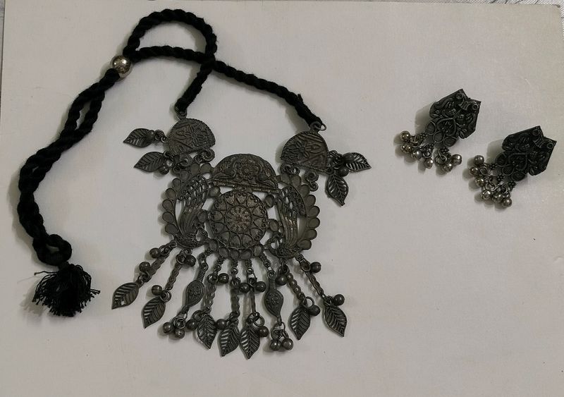 Black Polish Oxidise Jwellery Set