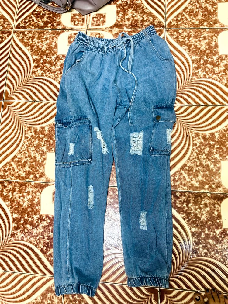 Blue Denim Torn Jogger …. Few Times Use