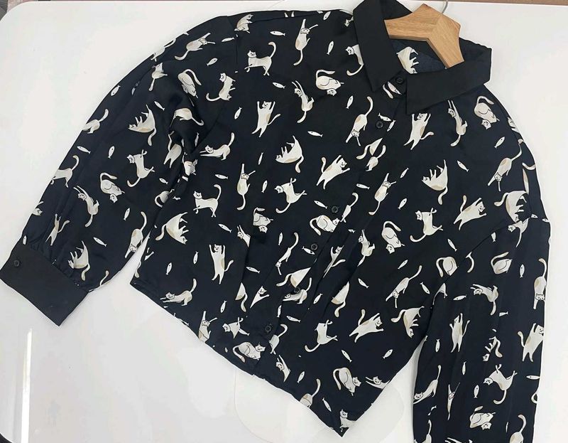 Cat Print Long Sleeve Shirt