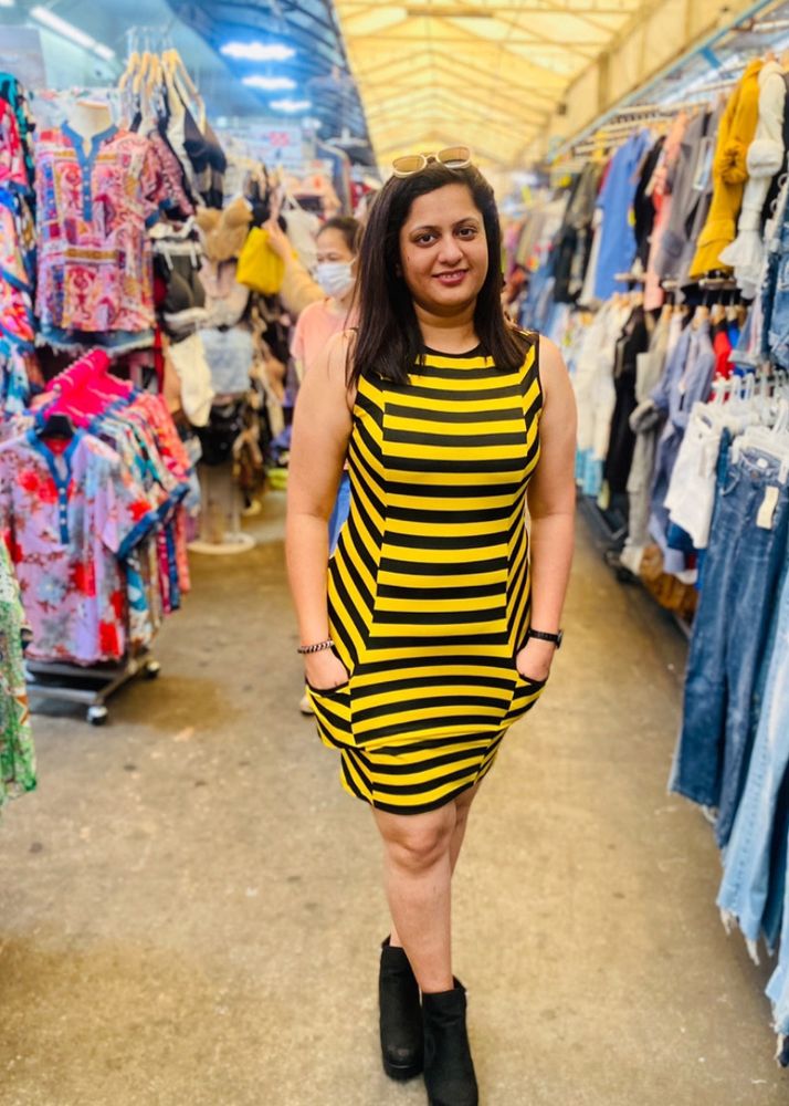 Yellow And Black Stripped Bodycon Dress