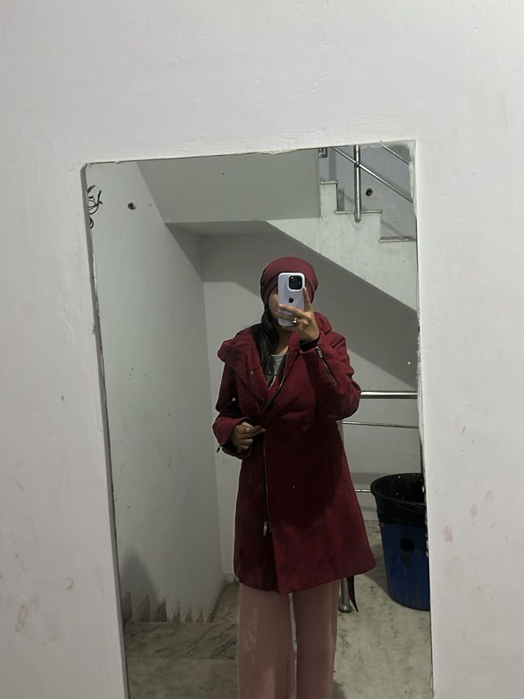 Maroon Winter Coat with Beanie