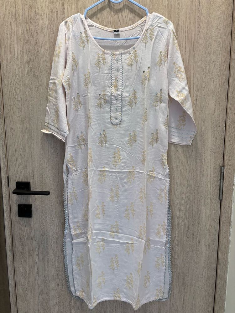 White Kurta With Bandhani Skirt
