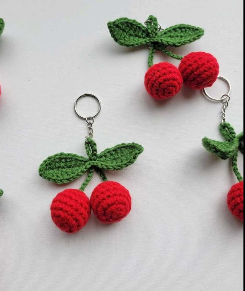 Crochet Cherry Keychain