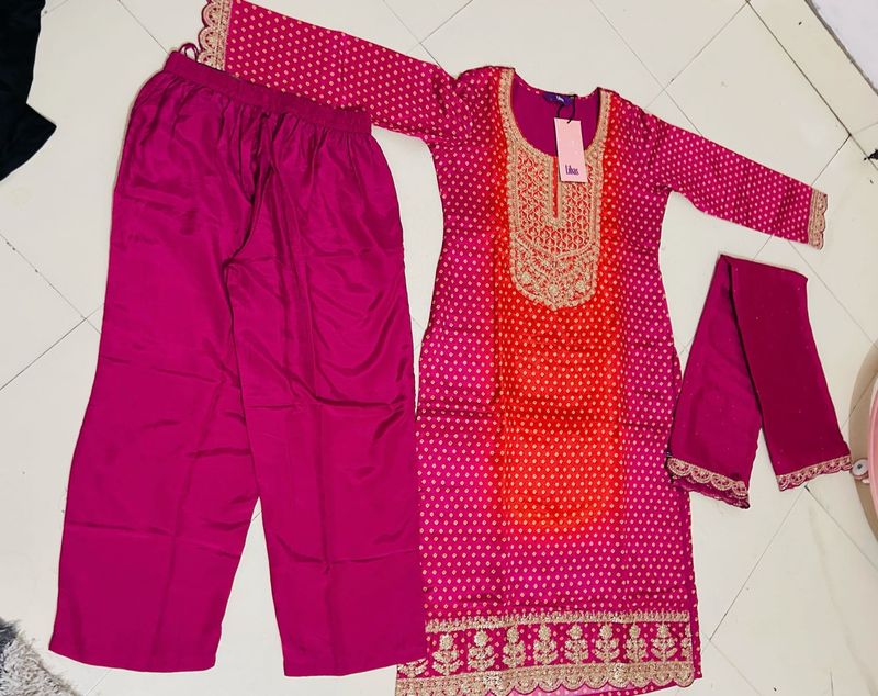Libas Pink Embroidered  Kurta Set