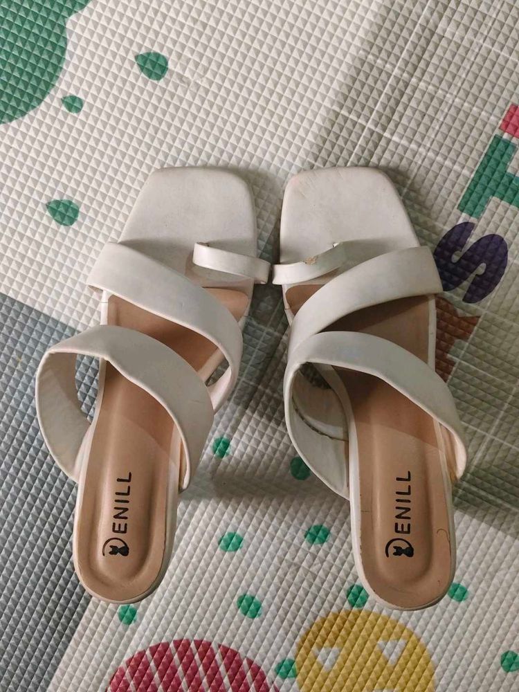White Criss-Cross Heeled Sandals