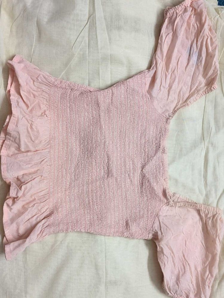 Pink Ruffled Crop Top