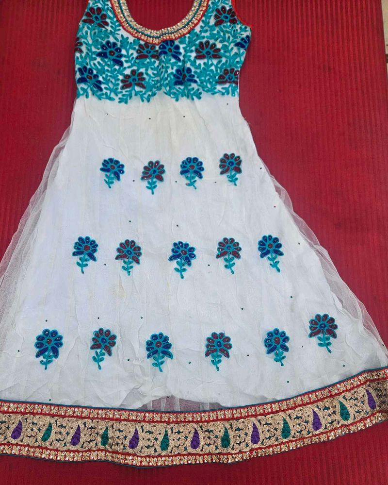 Beutiful Embroidered White Anarkali