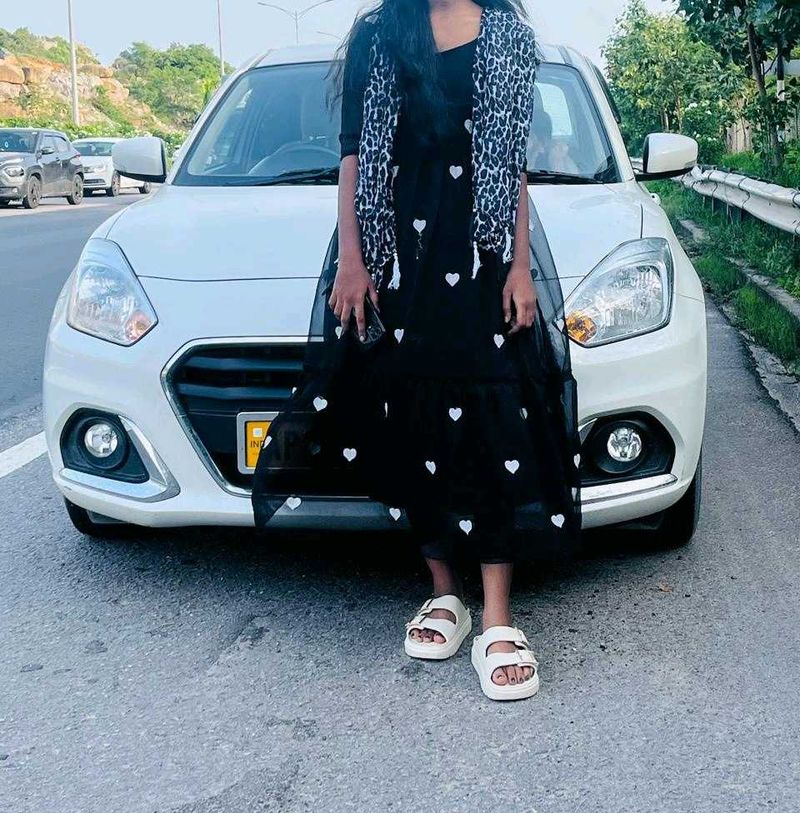 Black Heart Print Midi Dress