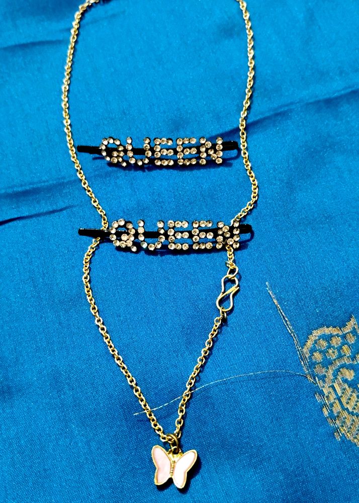 Combo Of Queen Butterfly Chain With Pink Hat &amp; Bel