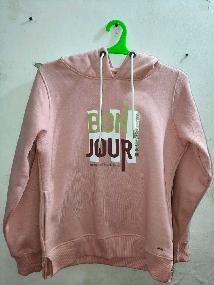 Pink &#39;Bonjour&#39; Hoodie