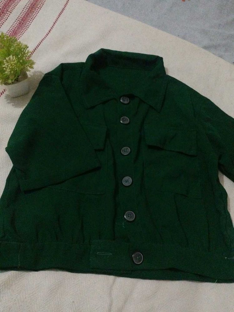 Green Button-Up Shirt Jacket