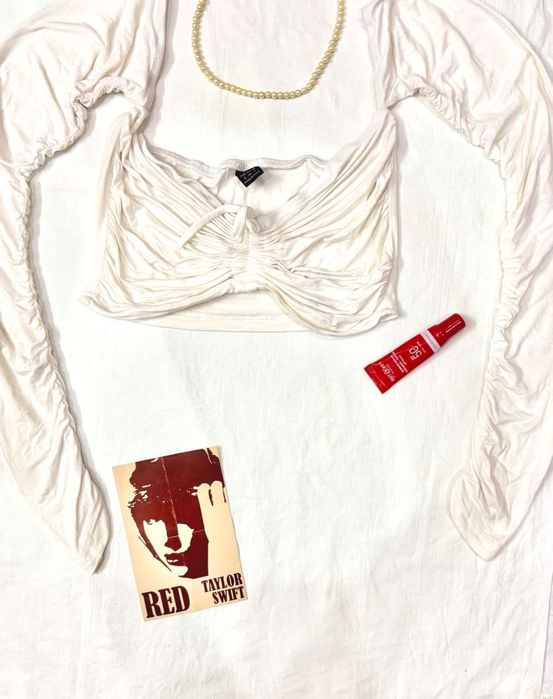 White Ruched Long Sleeve Top