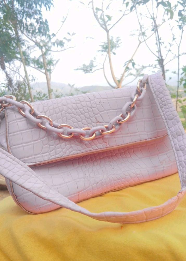 Lilac Croc Embossed Chain Bag
