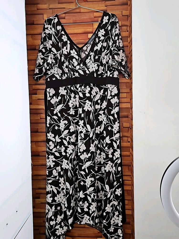 Brown And White Floral Dress