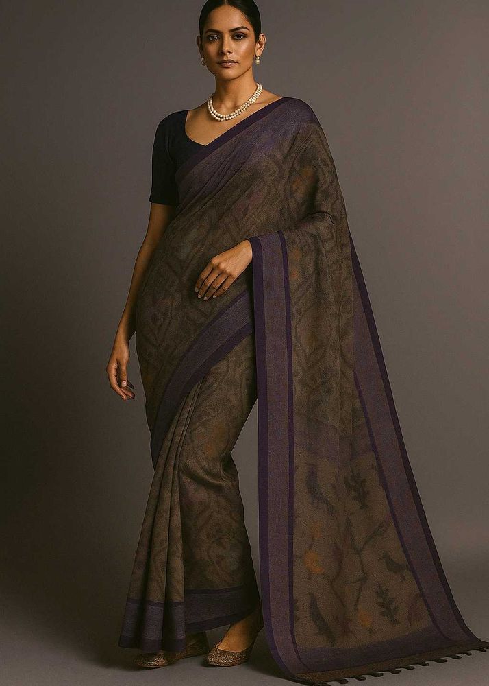 Elegant Brown Printed Saree