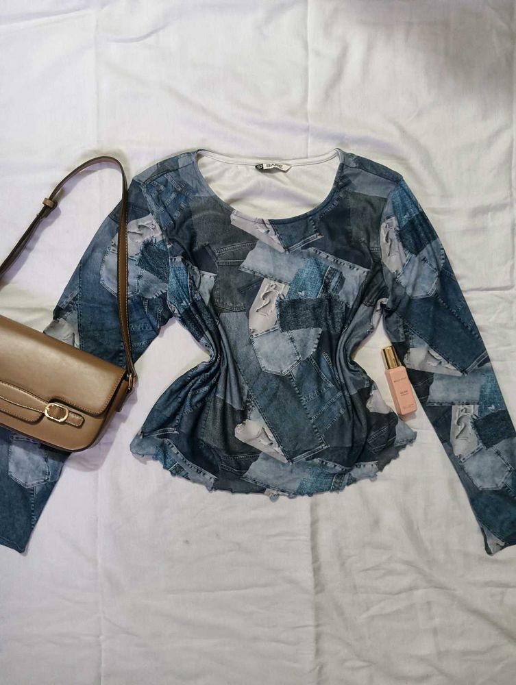 ᡣ𐭩 •｡ꪆৎ ˚⋅Denim print design Top