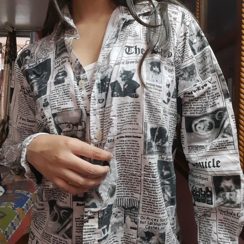 Newspaper Print Shirt For Women