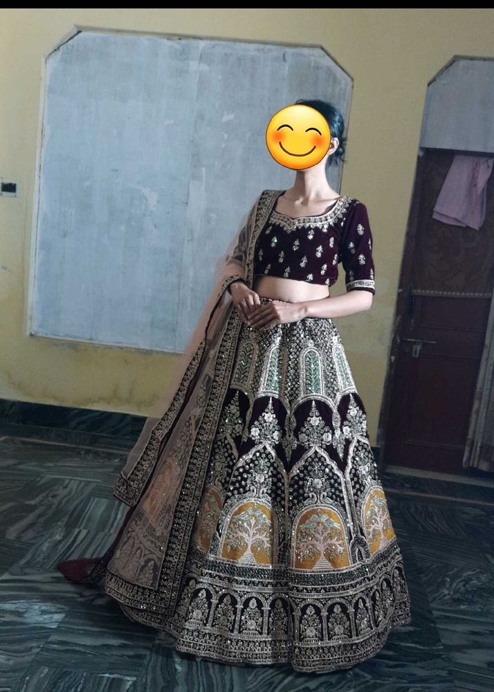 Elegant Maroon Velvet Lehenga Choli
