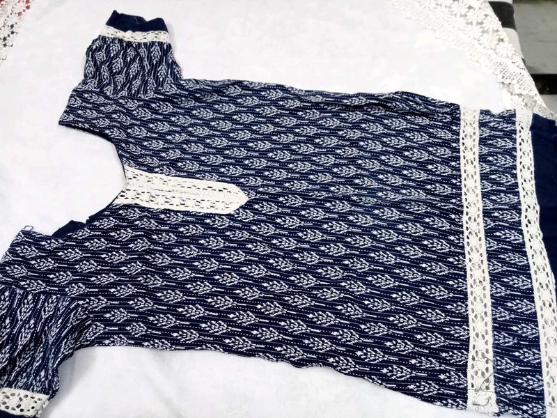 Boho Blue Print Short Kurti