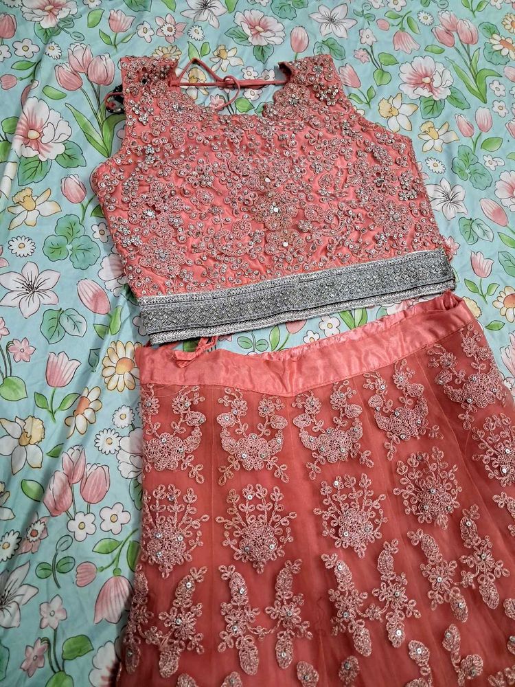 Peach Silver Embroidered Lehenga Choli
