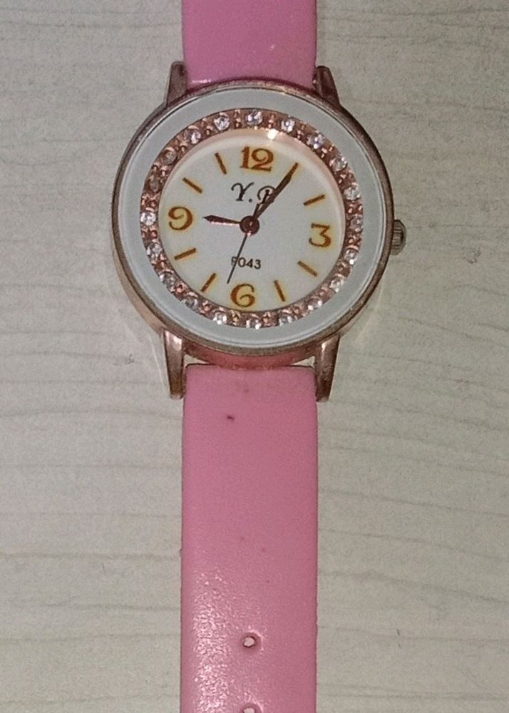 Y.B Round Diamond Pink Analog Watch ||