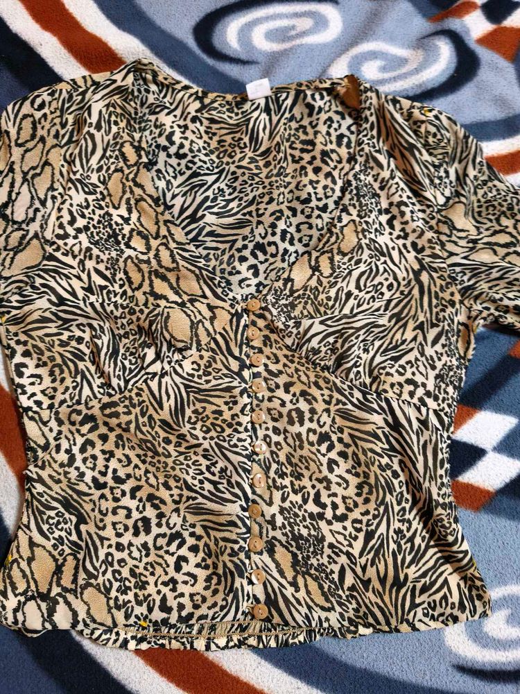 Animal Print Button-Down Top