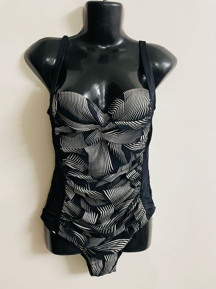 Black N White Print Bodysuit/Swimwear