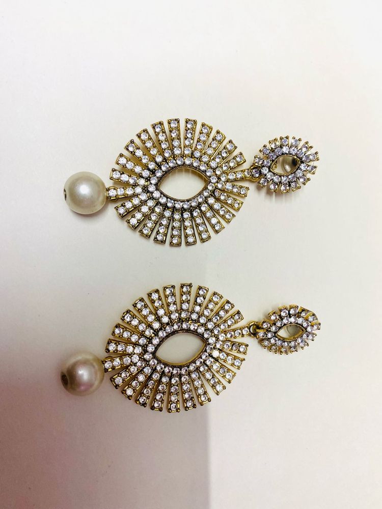 Silver Pearl Drop Long Earrings