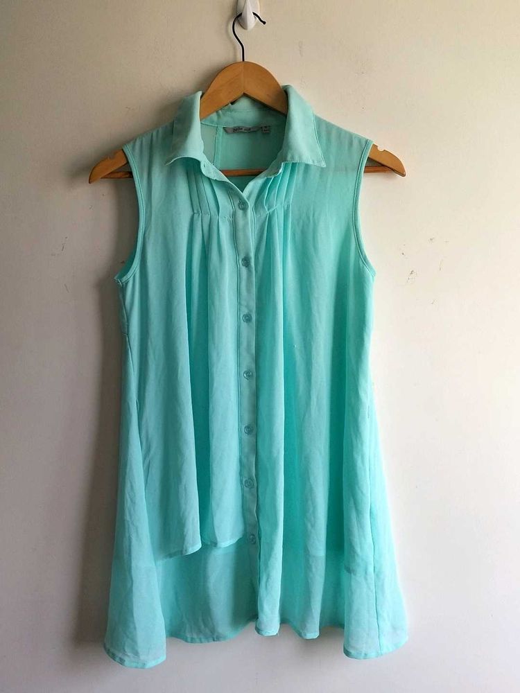 Aqua Sleeveless And Multi Color Top