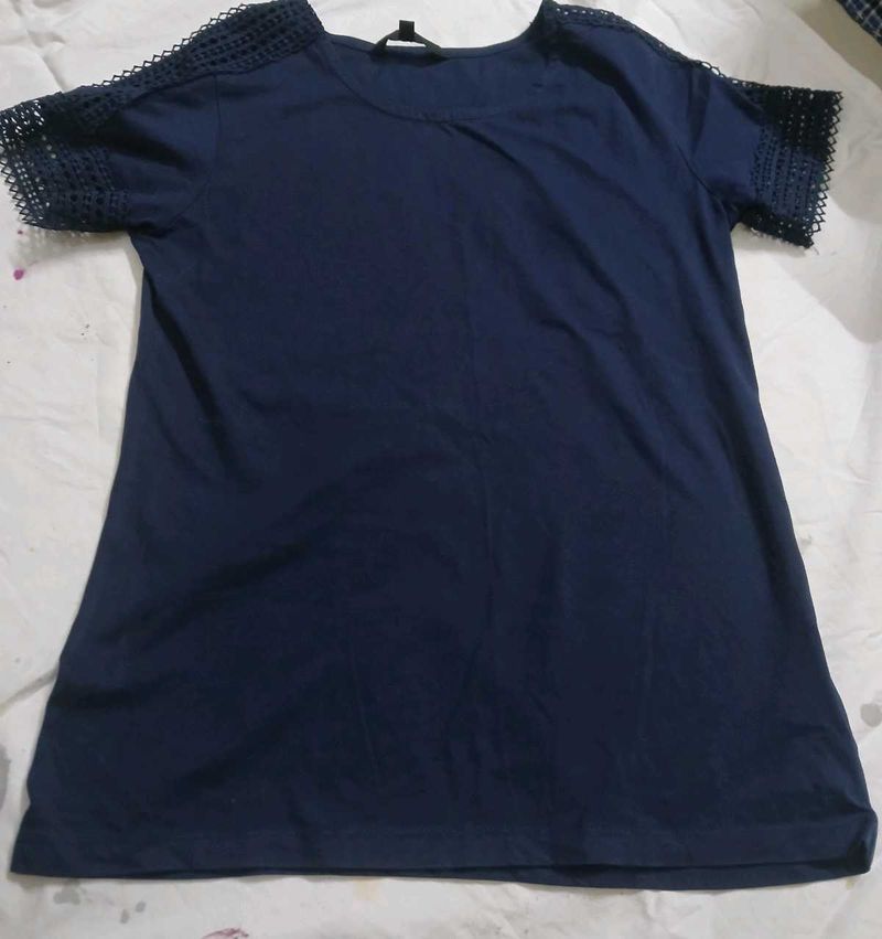 Navy Blue Tunic with Crochet Sleeves