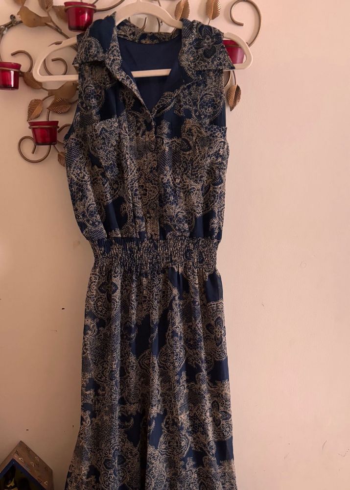 Stylish Jumpsuit, Navy Paisley Sleeveless