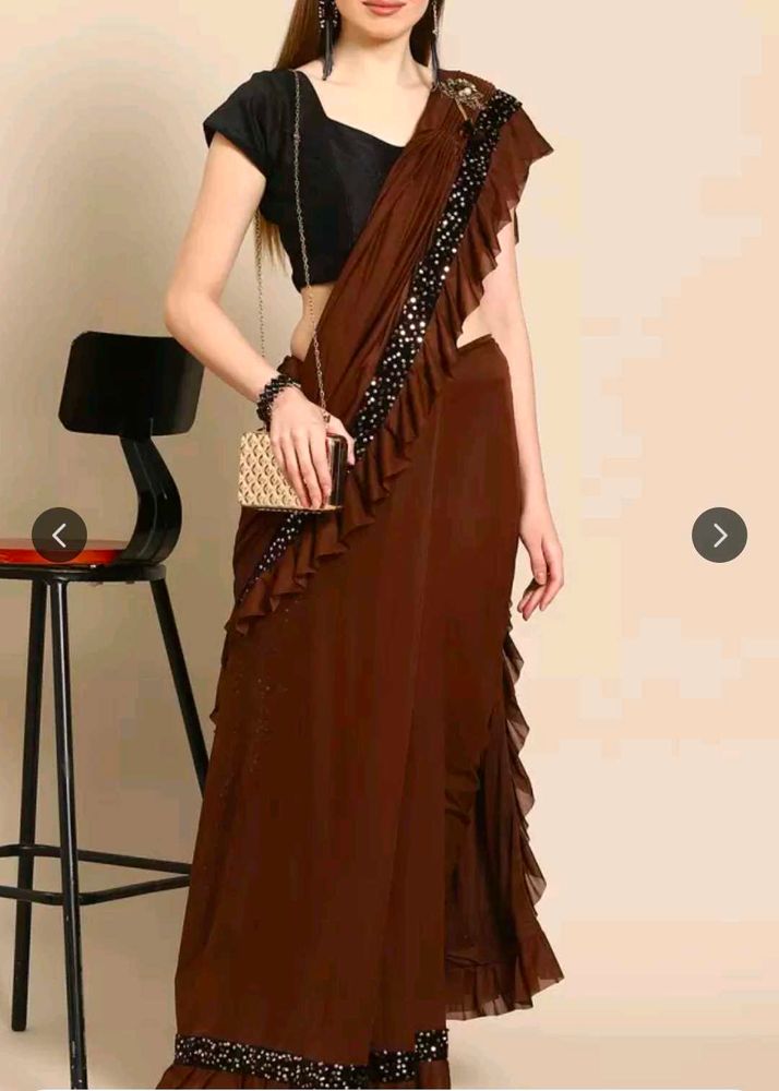 Elegant Brown Ruffle Saree