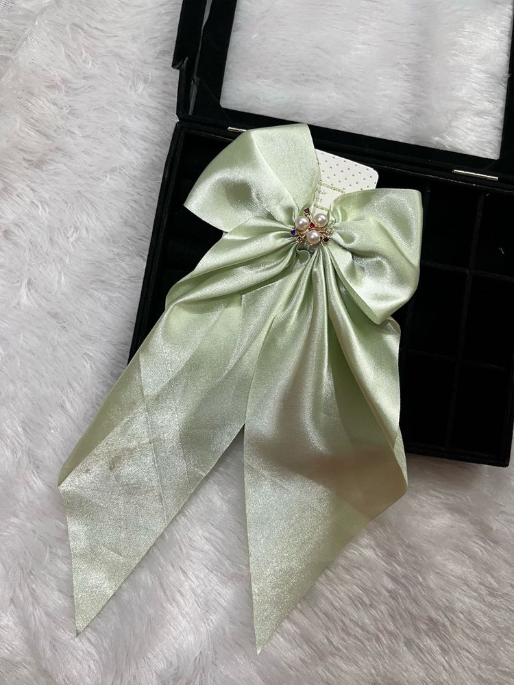 Green And Pink  Pearl Bow Hair Clip