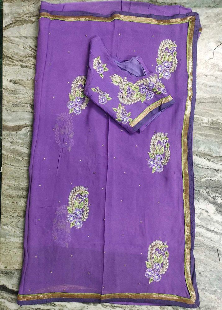 Purple Saree With Beautiful Embroidery