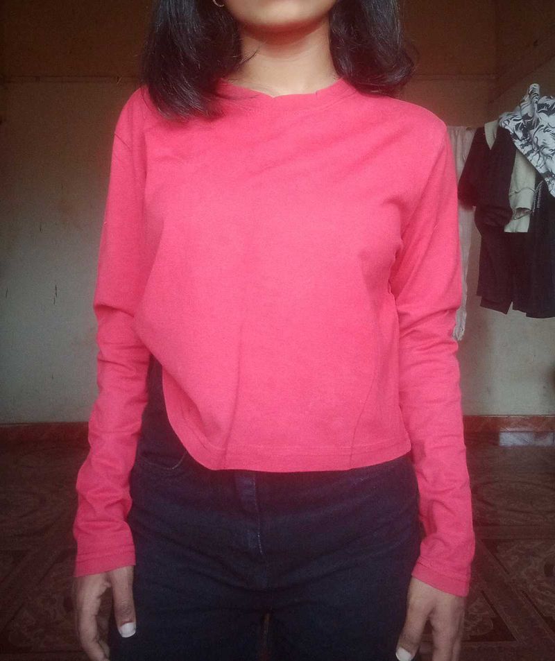 Coral Cropped Long Sleeve Top