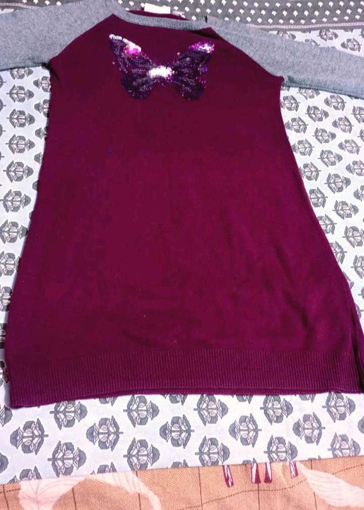 Burgundy Embellished Sweater