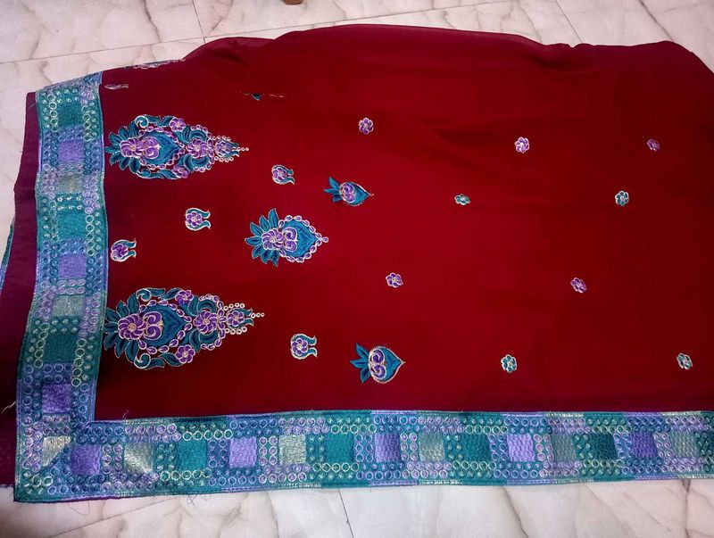 Maroon Aqua Colour Design Saree