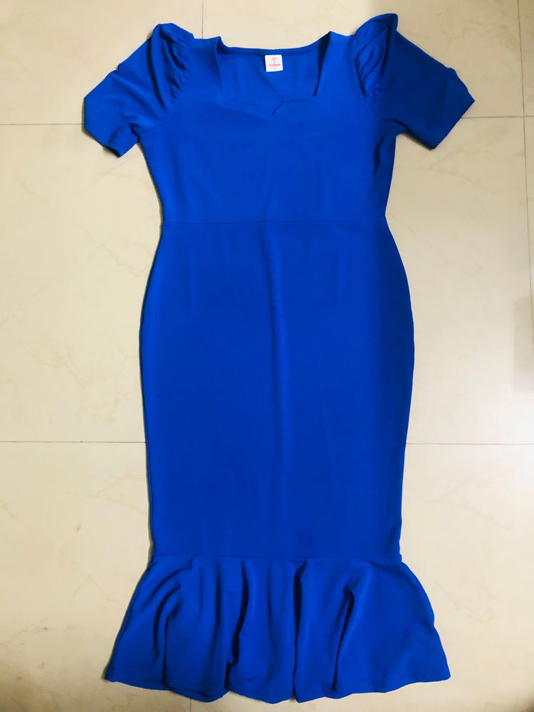 Royal Blue Bodycon Dress With Ruffle