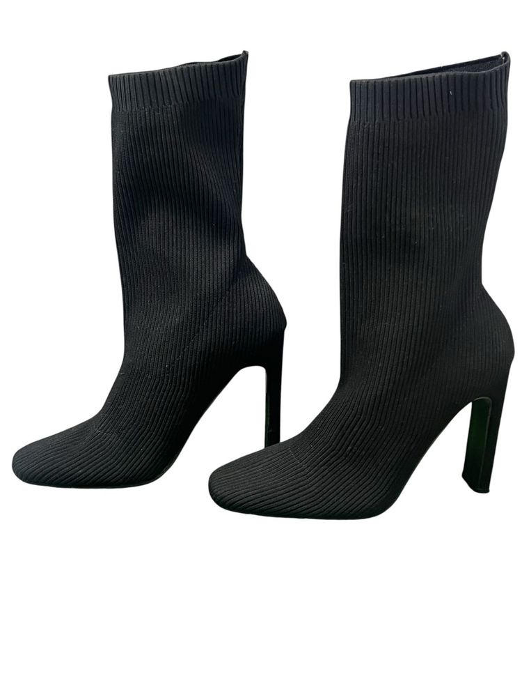 Black Knit Heeled Ankle Boots Size 36