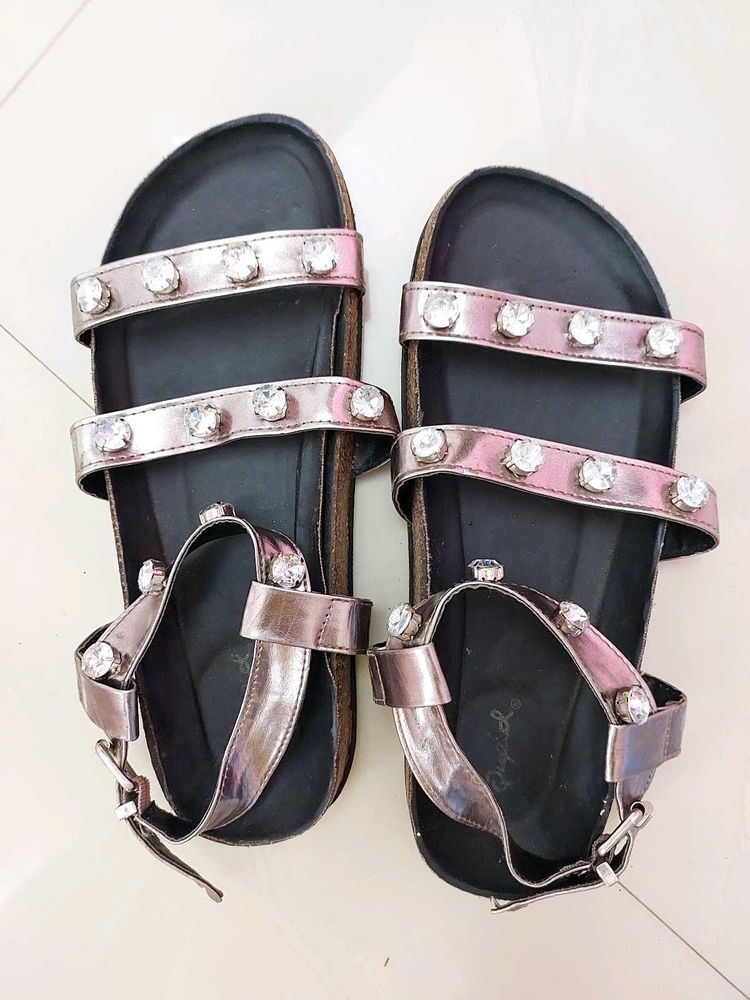 Qupid Gunmetal Embellished Flats