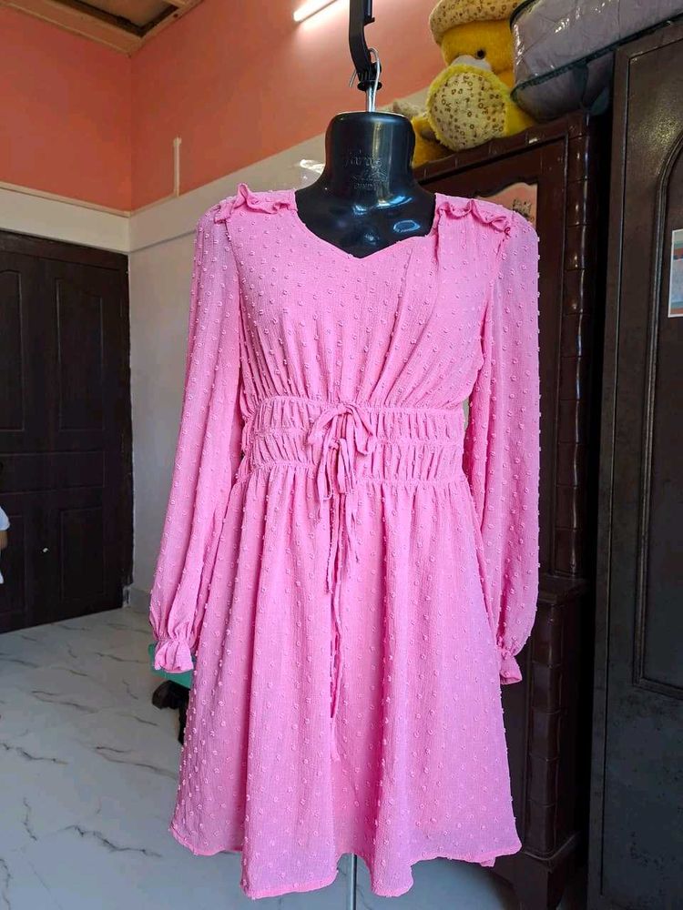 Pink Long Sleeve Mini Dress
