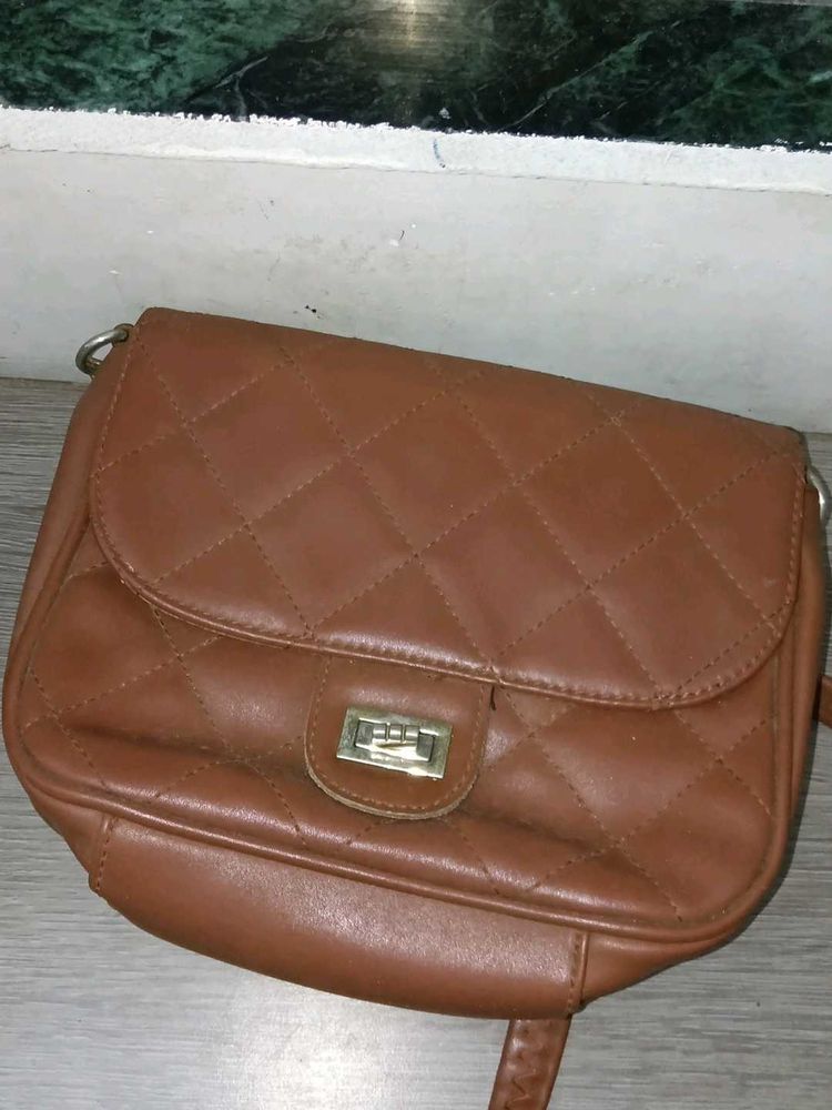 Brown Quilted Crossbody Bag