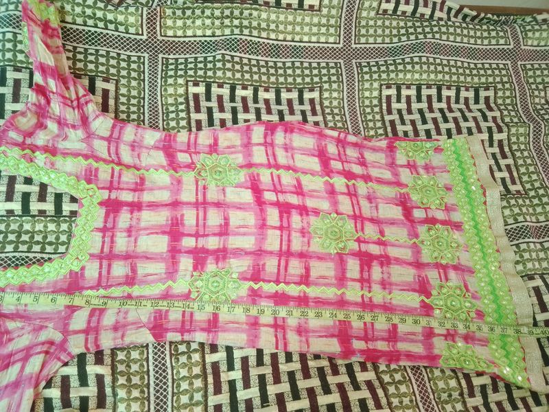 Punjabi Suit With Dupatta Parrot And Pink Combinat