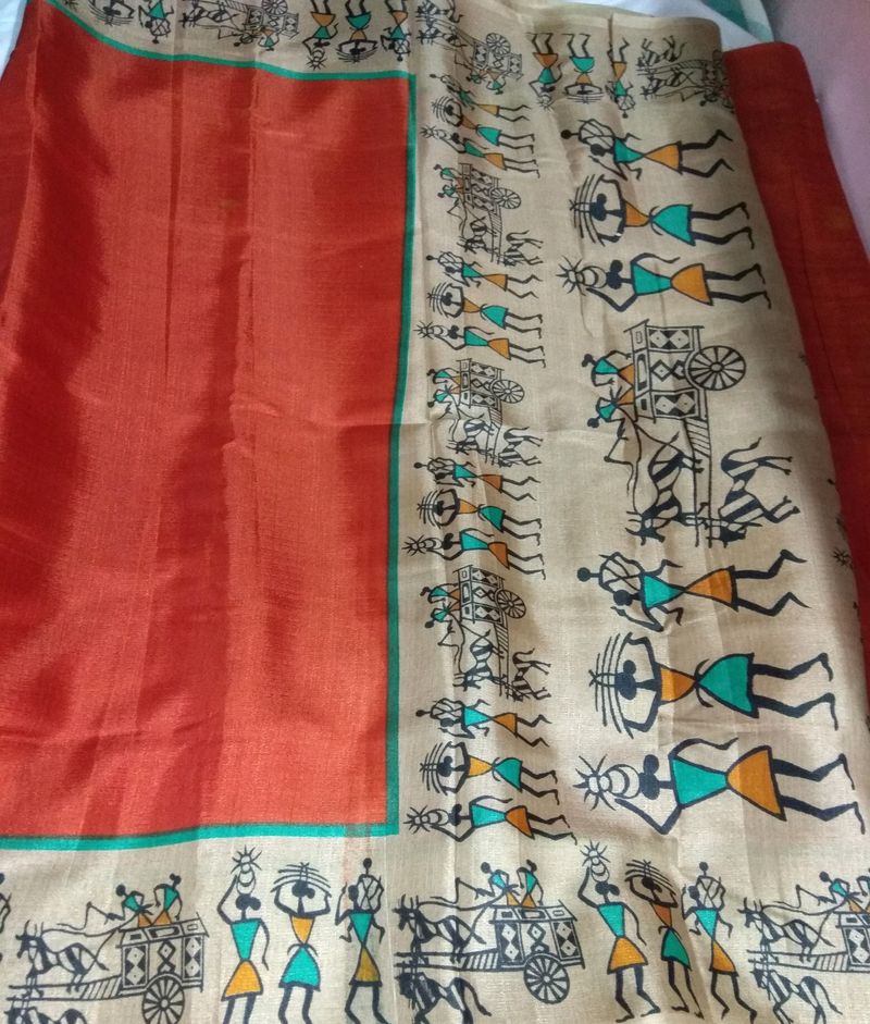 New orange printed saree with blouse