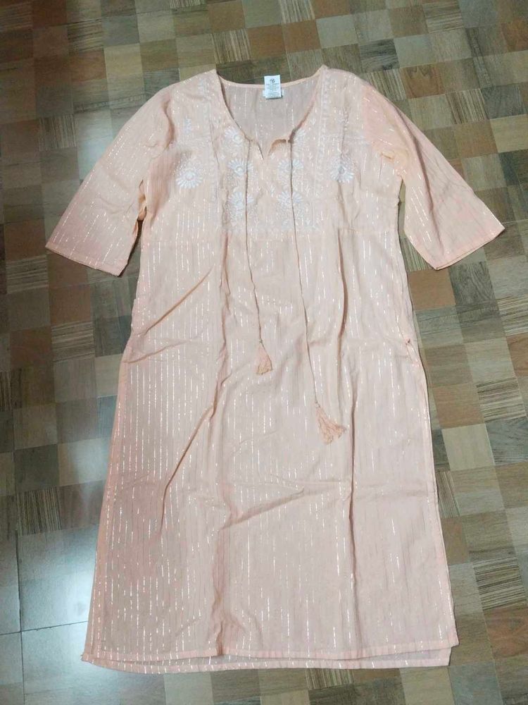 Peach Embroidered Kurta