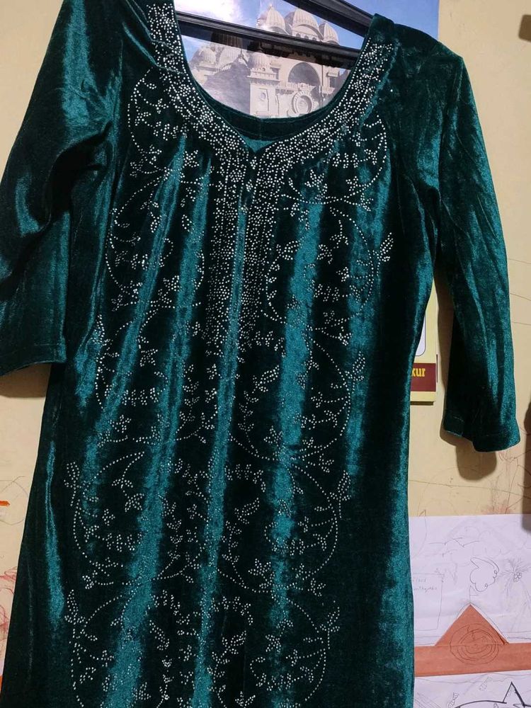 Emerald Green velvet Kurta