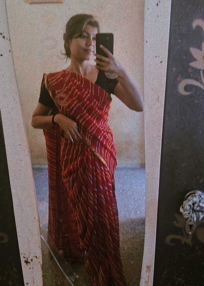 Elegant Red Striped Saree