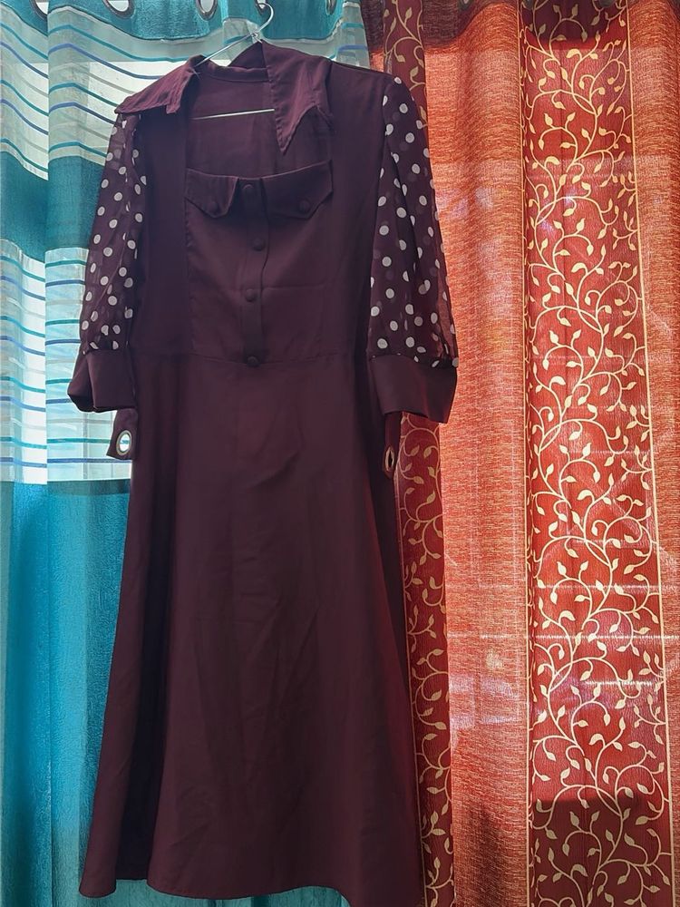 Chic Maroon Polka Dot Dress