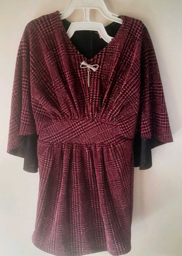 Girls Maroon Plaid Dress