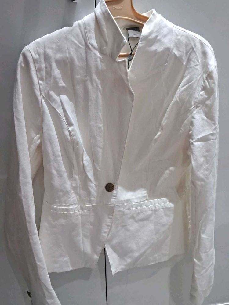 White Blazer with Mandarin Collar
